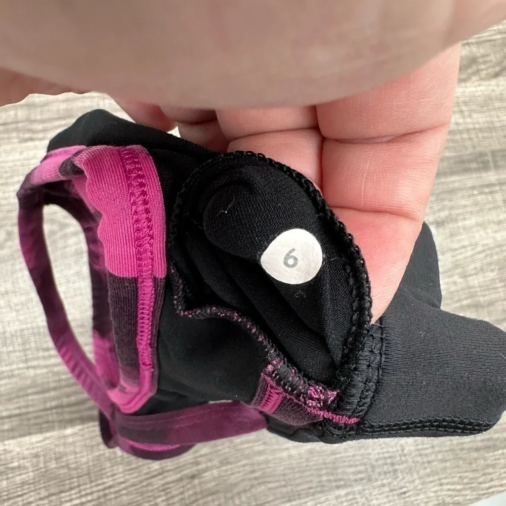 Lululemon 6 pink/black tie dye racerback Removable pad activewear sport bra